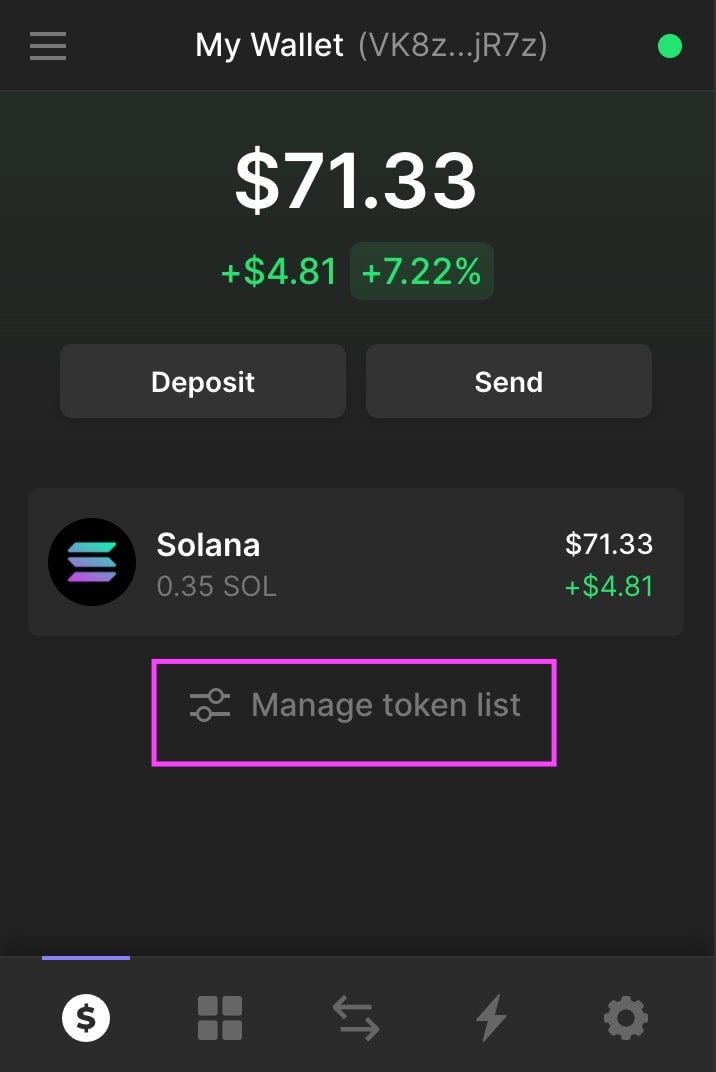 Click "Manage token list"